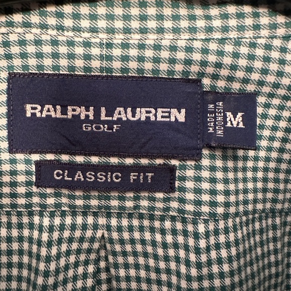 Ralph Lauren Golf Size Medium Green Gingham Check Button Down Shirt Classic Fit - Picture 2 of 7